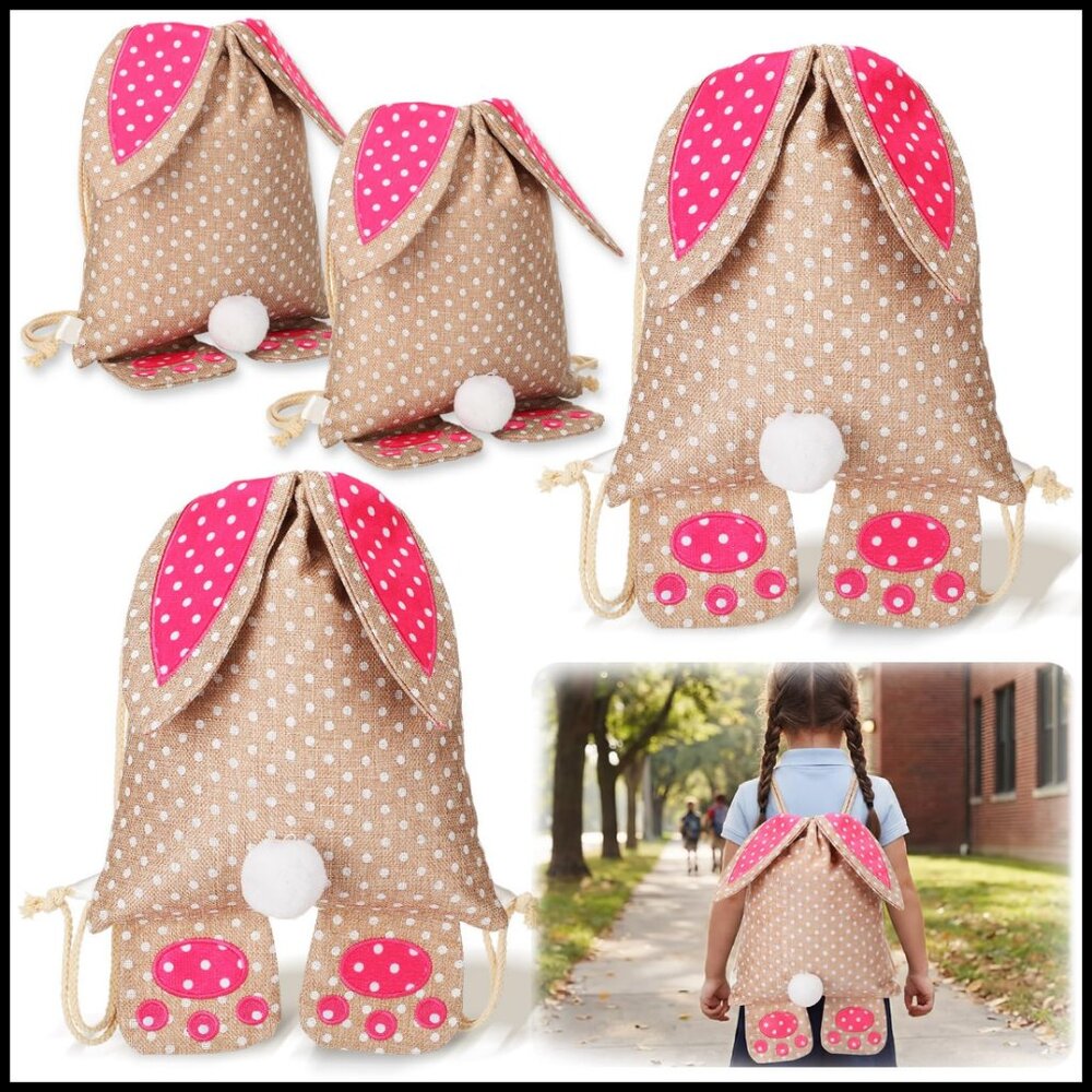 Canvas Bunny Backpack Drawstring Bag Reusable Eas… - image 1